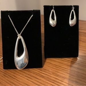 Silver Pendant Earrings and Necklace Set, Like New